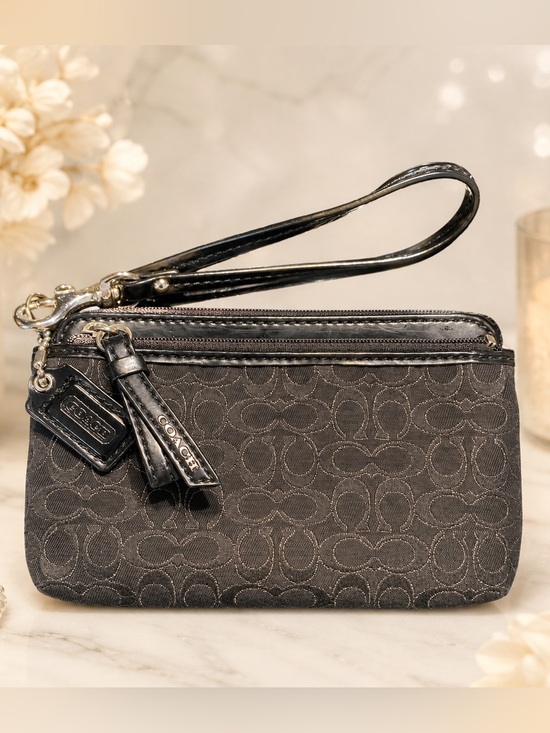 Coach Handbags - Coach Double Zip Signature black Canvas Wristlet